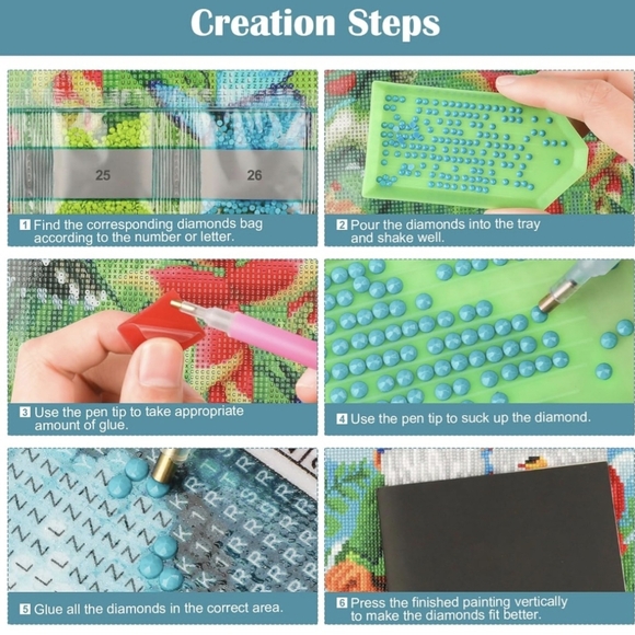 Blue Flowers With Gold Accents 5D Diamond Painting Kit New - Picture 6 of 7